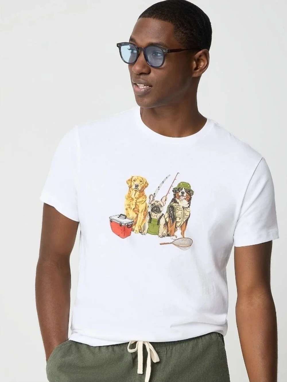 J. Crew White Tee with Fishing Dogs Graphic